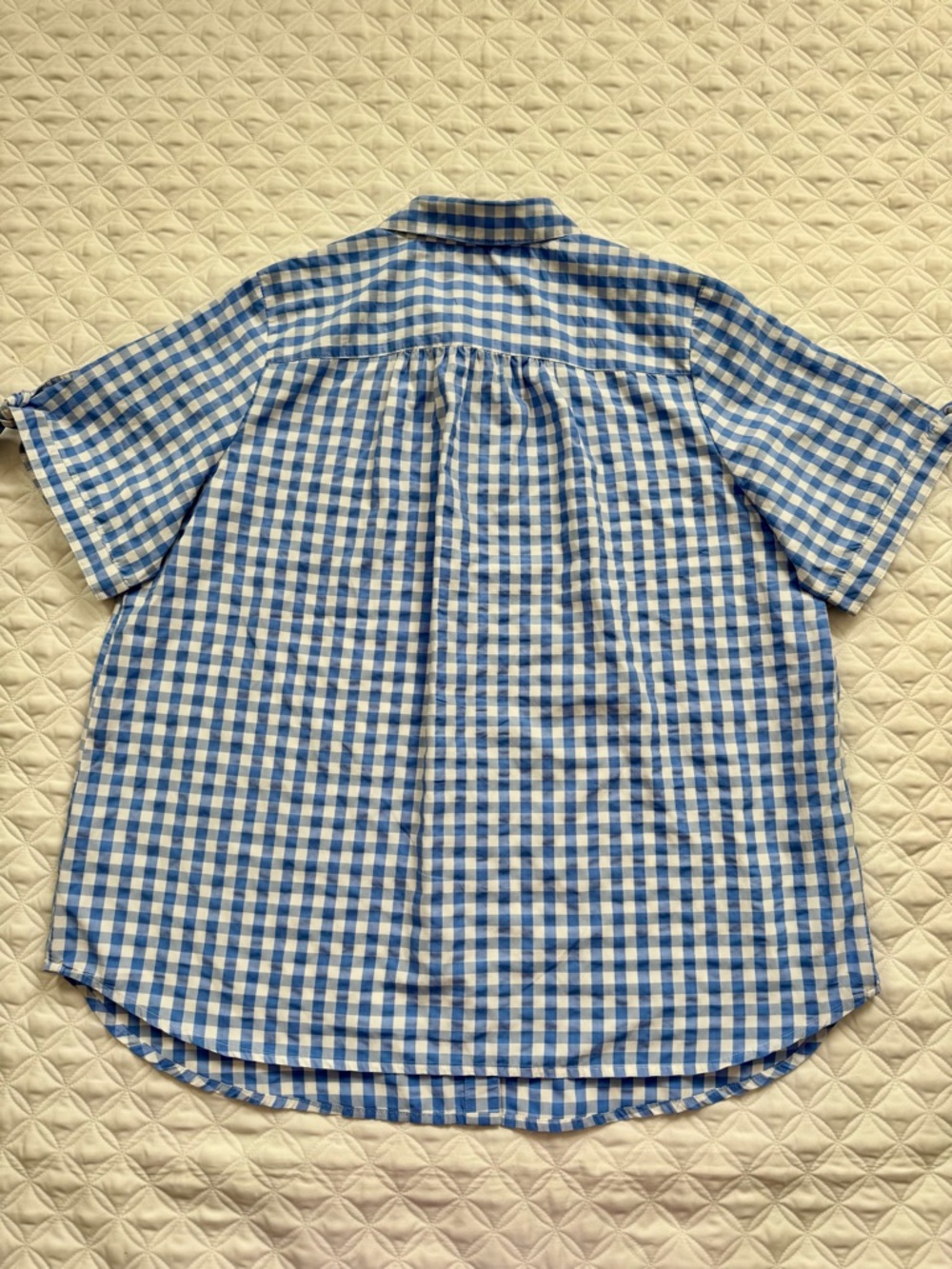 Roaman's Blue White Gingham Check Button-Down Tie Short Sleeve Shirt Size 18W - Picture 13 of 15